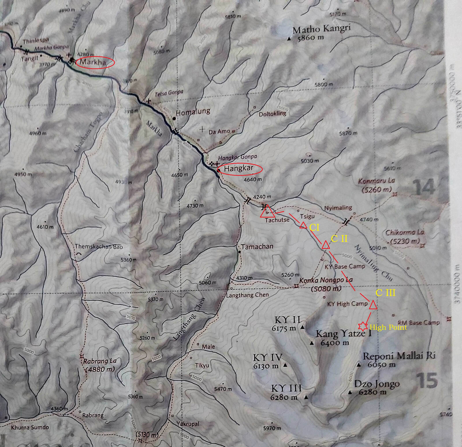Markha Valley Winter Expedition Map