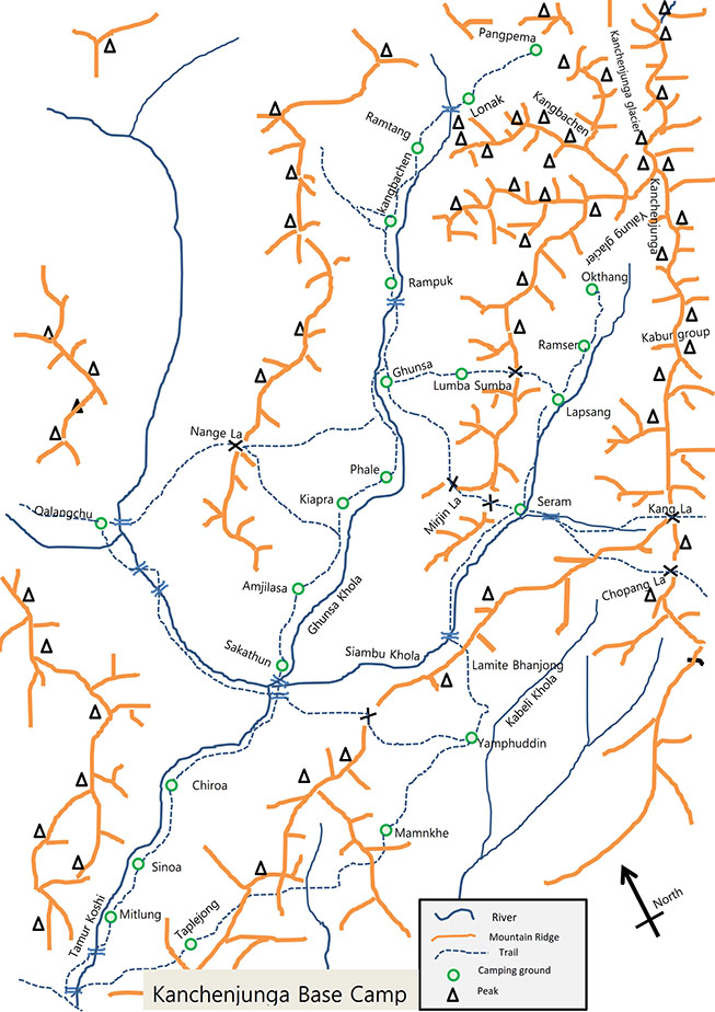 Map of Kangchenjunga Base Camp area
